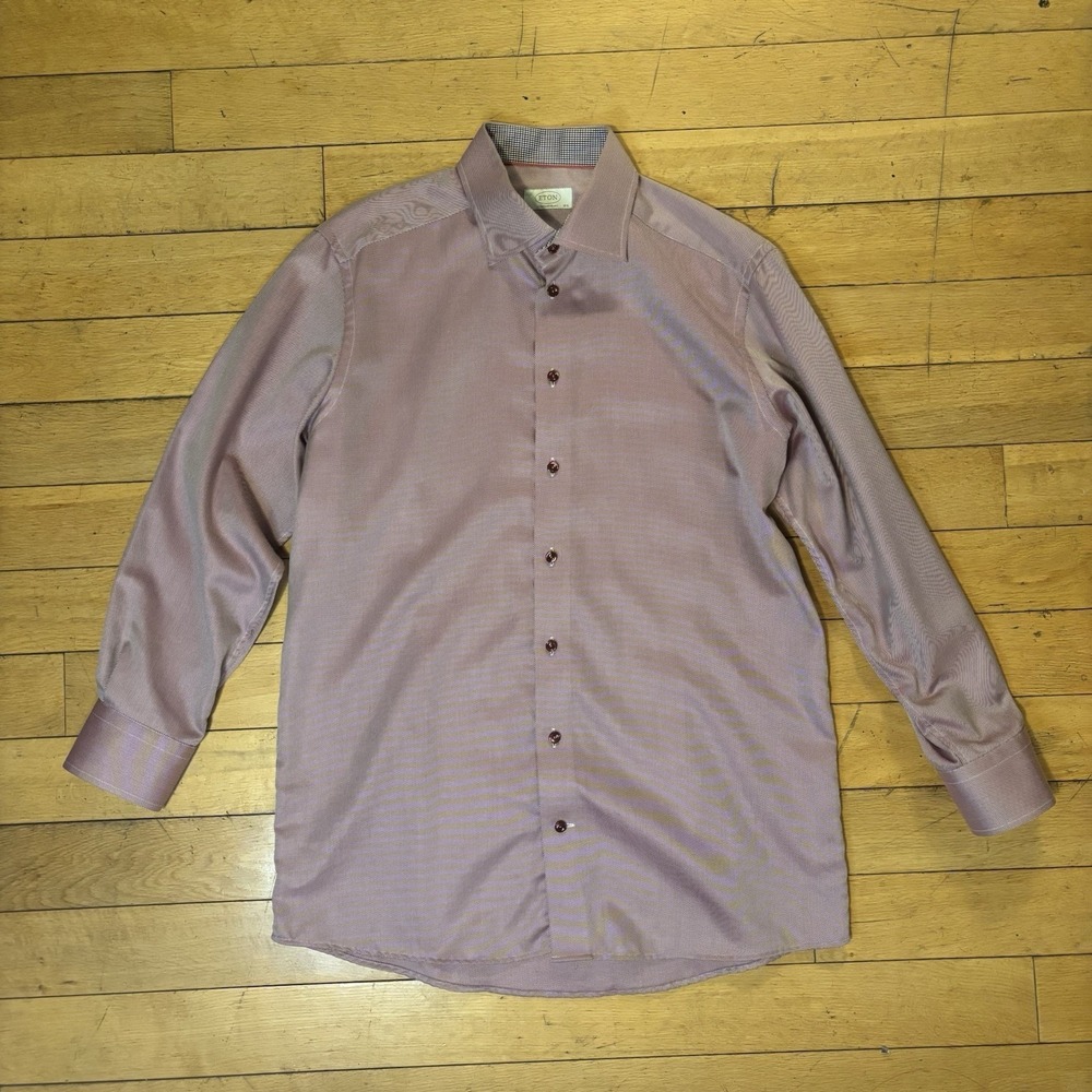 Eton Contemporary Striped Red Dress Shirt 100% Cotton 42 16.5 Etón